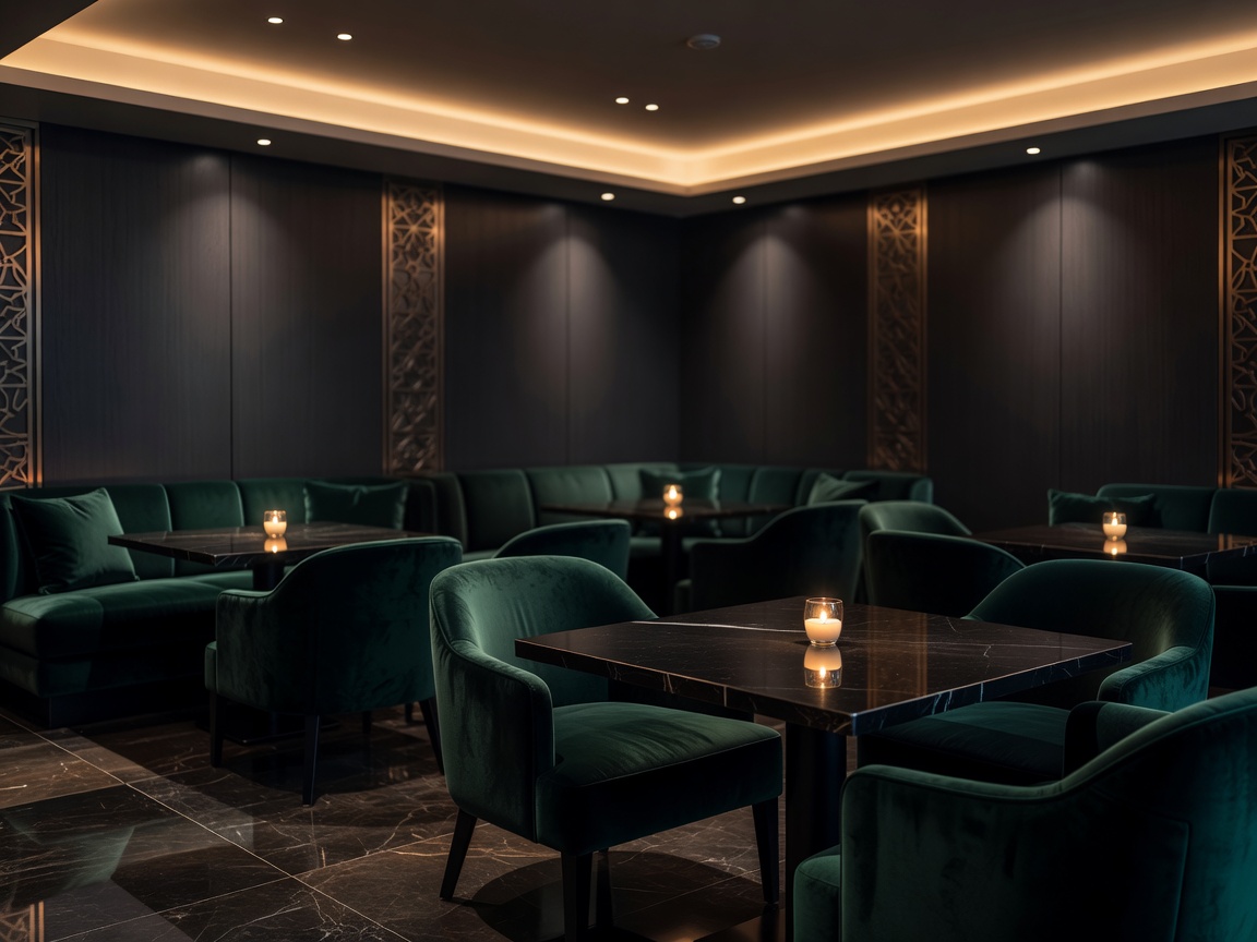 Luxury restaurant interior with sophisticated seating and ambient lighting